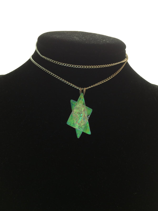 Dichroic fused glass Magen David necklace