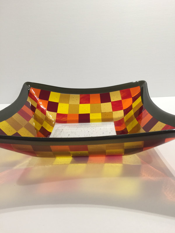 square fused glass serving bowl
