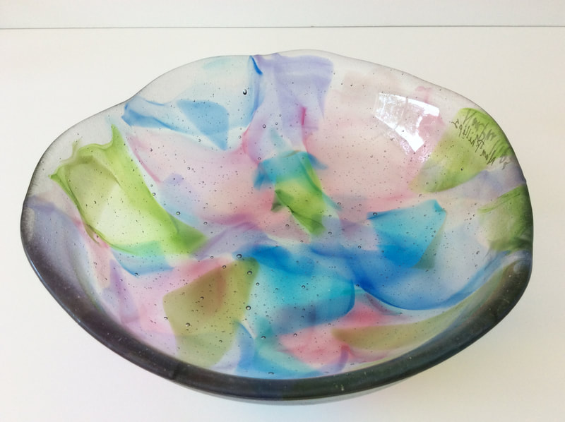 fused art glass bowl created using a dilution technique