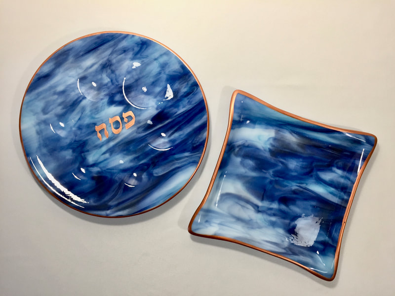 fused glass Passover seder and matzah plate