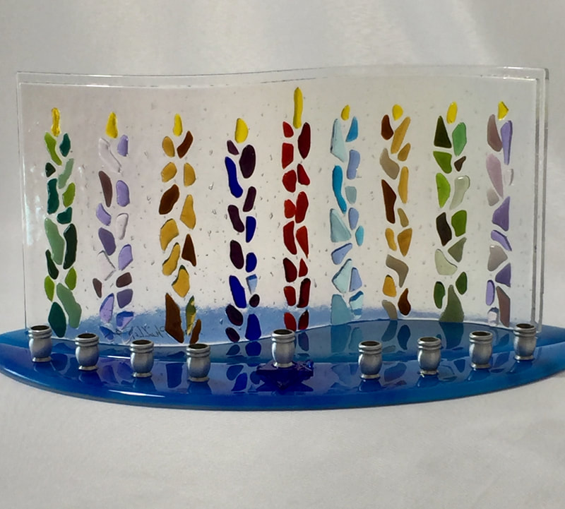 fused glass candles Chanukah menorah